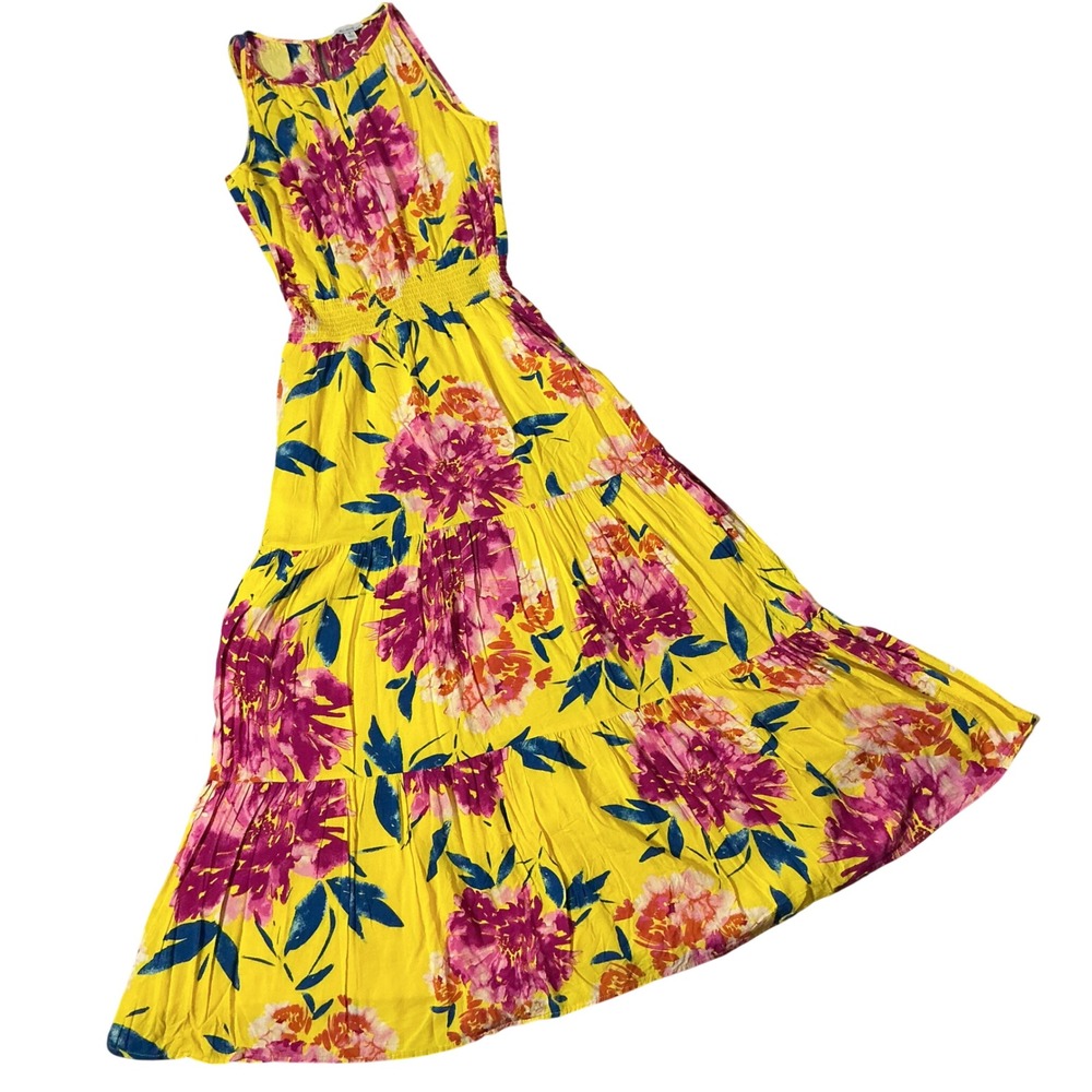 Allison Joy Cottagecore Floral Boho Tiered Maxi Dress Smocked Size S EDS16222WYV